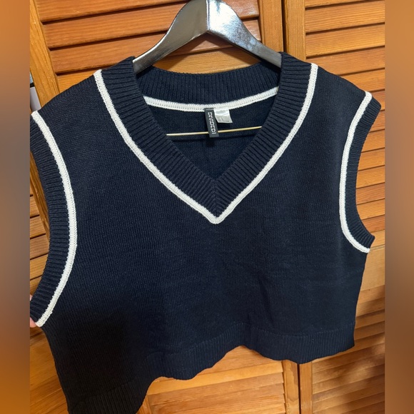 H&M Sweaters - Express Black Knit Vest with White Trim